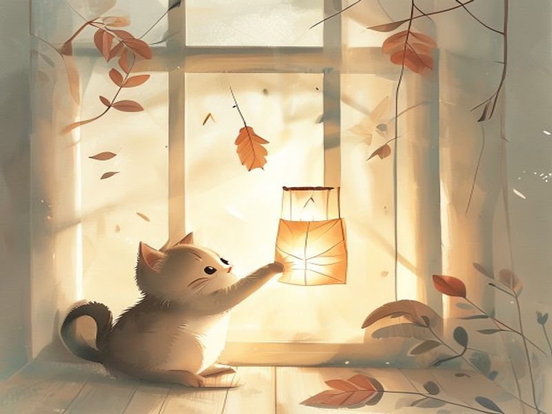 晃晃猫看灯笼影插图