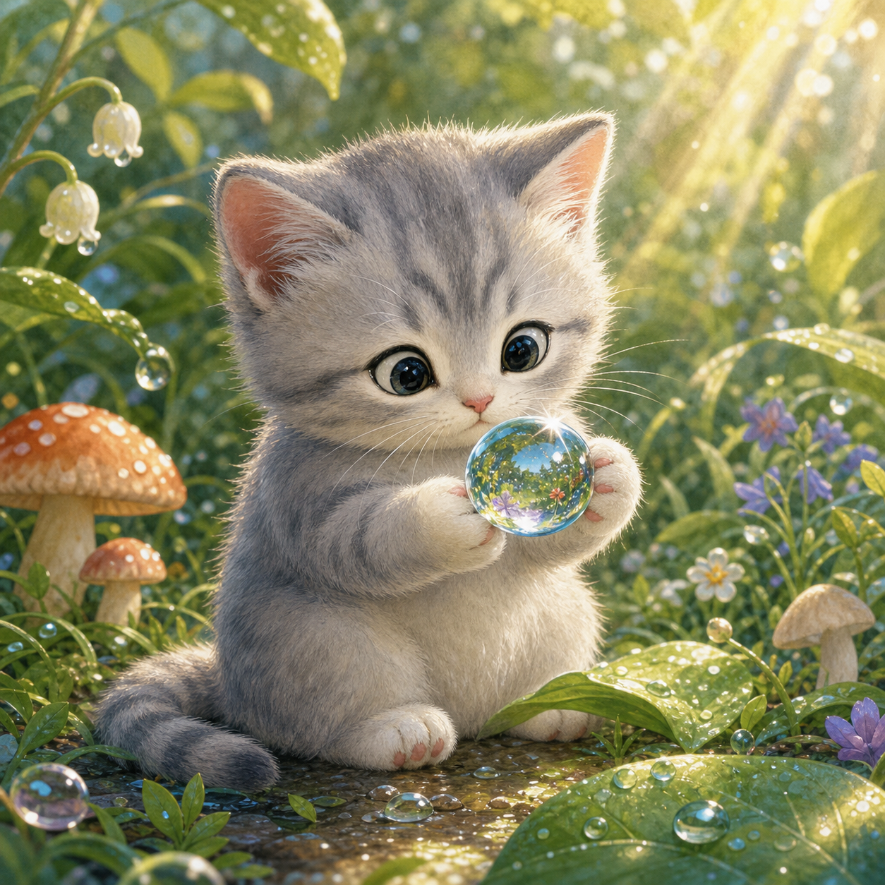 闪闪猫和玻璃露珠插图